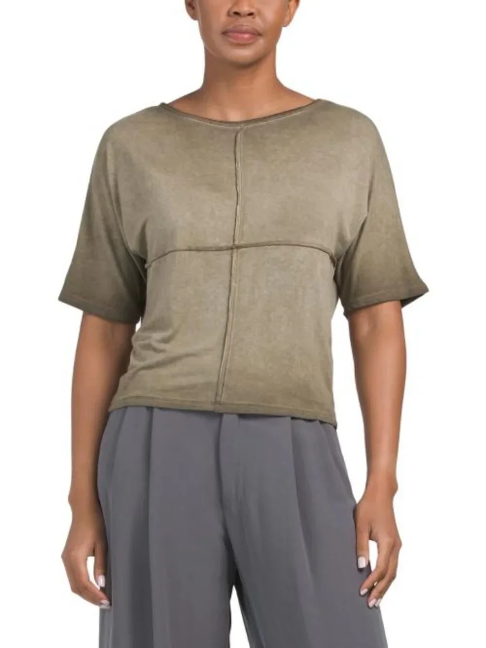 CYRUS Vintage Washed Elbow Sleeve Crew Neck Tee